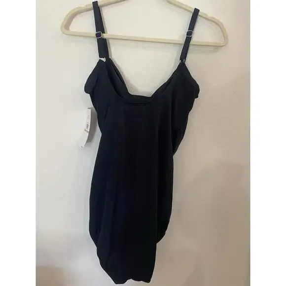 Jantzen Size 12 Surplice Draped One Piece Swimsuit Black Tummy Control NWT $92 - Picture 6 of 9